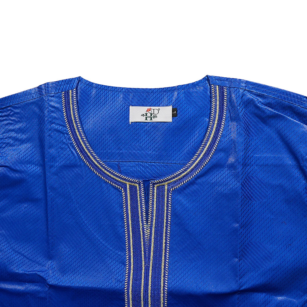H&D African Clothing For Man Traditional Agbada Sets 3PCS Blue Bazin Riche Shirt Pant Embroidery Wedding Party Suits Plus Size