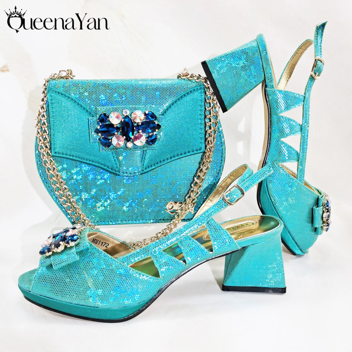 Queena Yan 2025 Fashionable Brown Color Open Toe Women's Sandals with Matching Bag Set - Perfect for Weddings and Parties