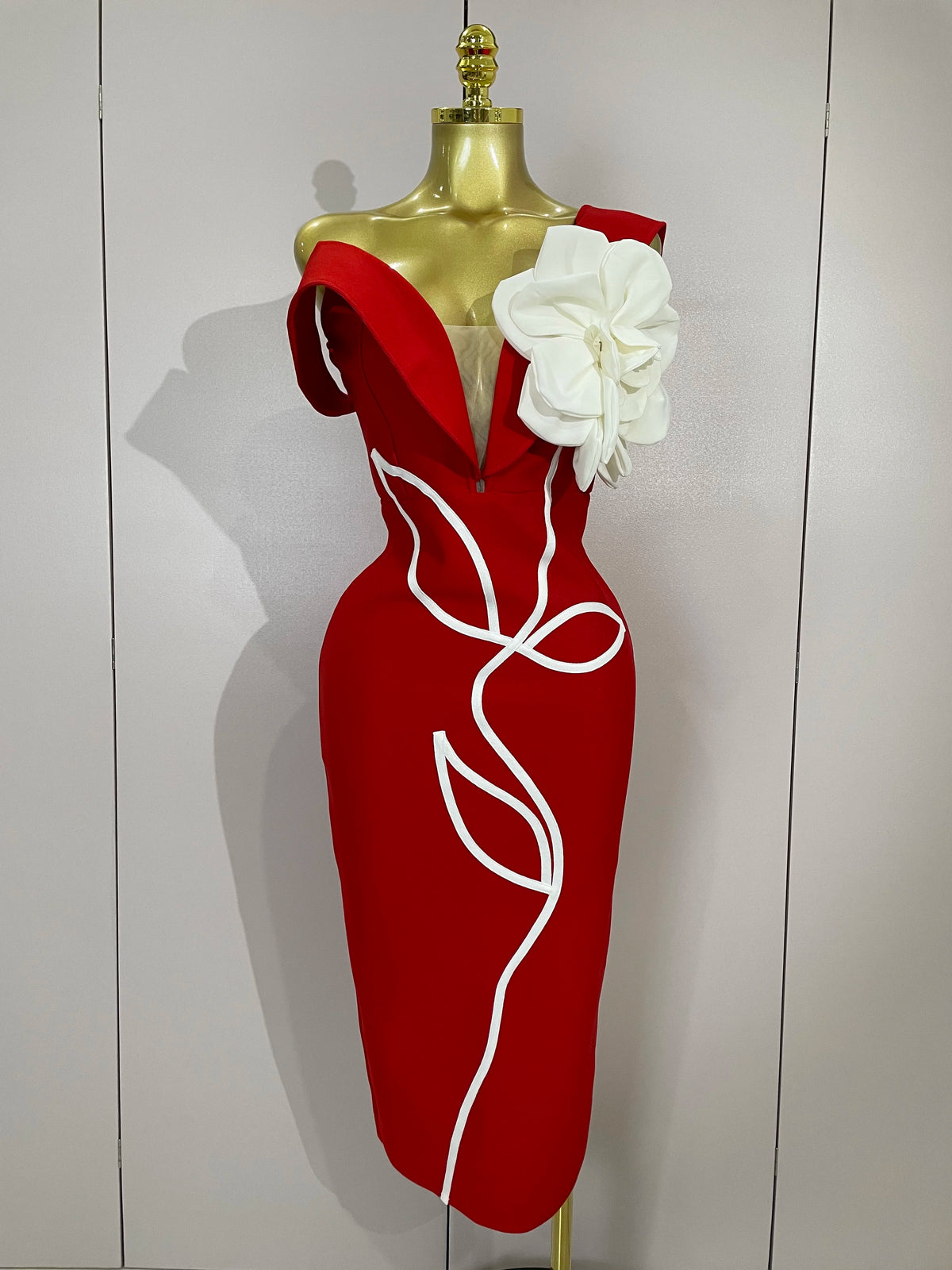 Sexy Off Shoulder White Flower Black Red Bodycon Bandage Long Dress Women Luxury Celebrity Evening Club Elegant Party Gowns