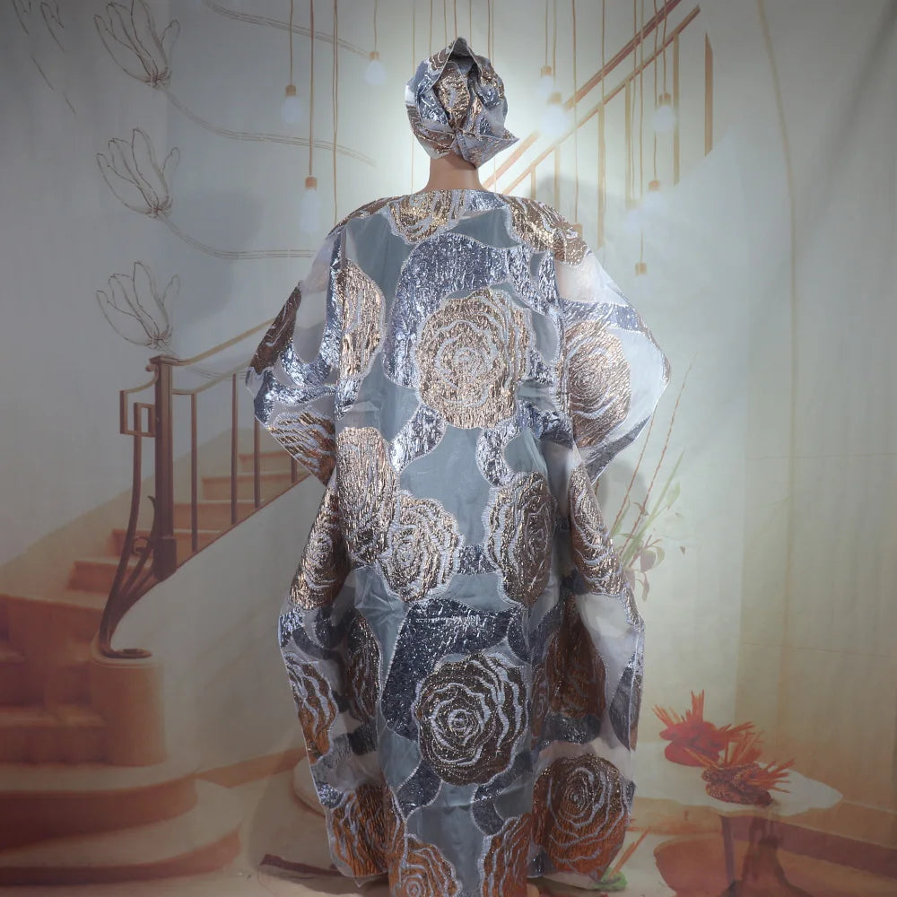 Luxury Nigerian African Two-Piece Set Dress for Women with Headscarf Latest Style Wearable Clothing