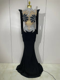Luxury Sparkly Diamonds Pearl White See Through Mesh Long Dress Women Wedding Evening Party Stage Performance Photoshoot Dress