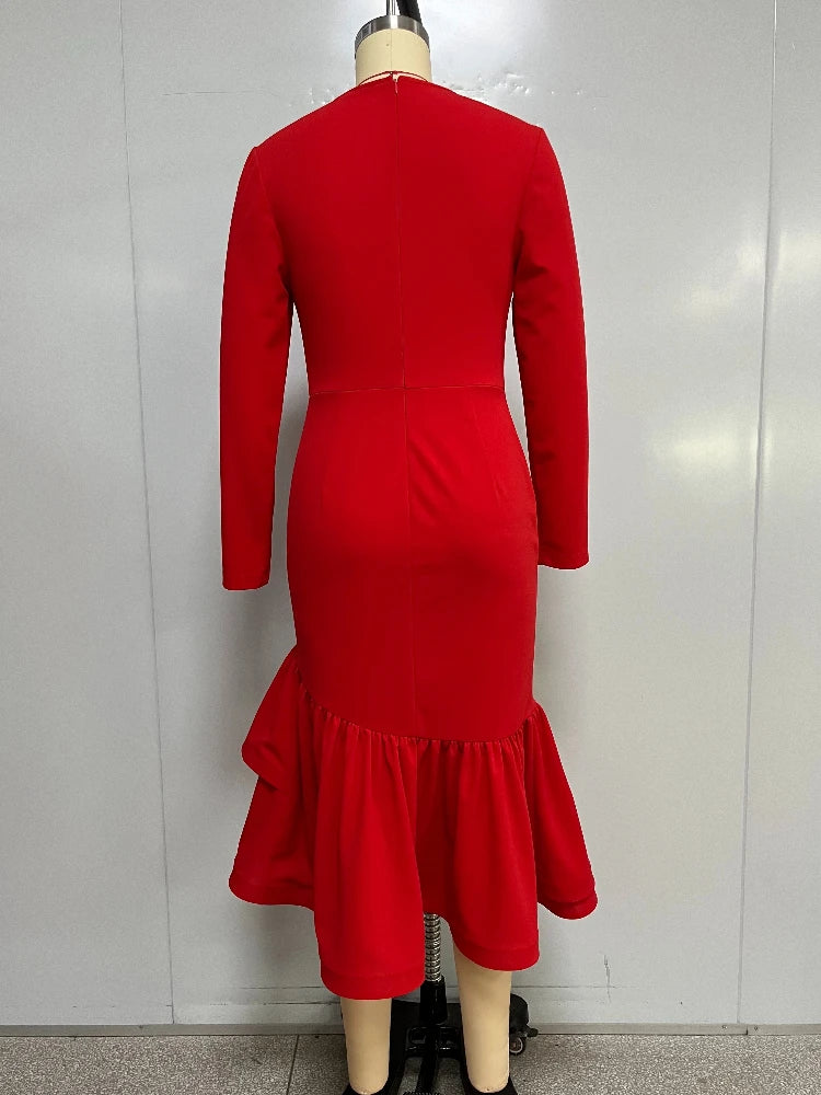 Elegant Church Dresses Long Sleeves Mermaid Ruffles for Women Office Ladies Work Business Party Fashion Autumn 2025 New African
