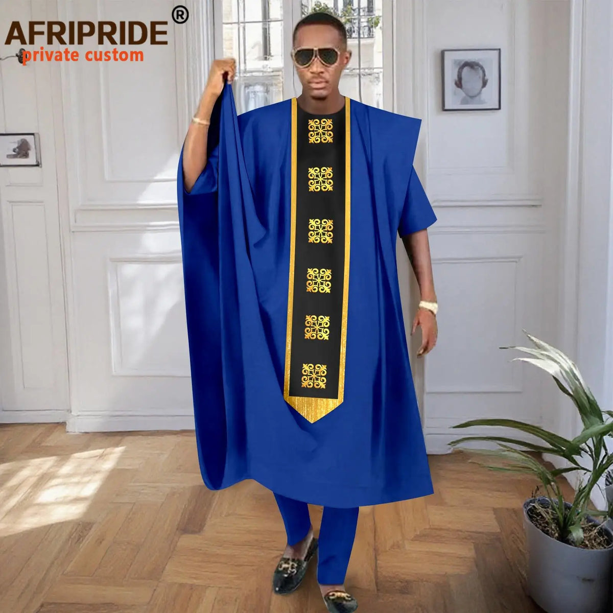 African Men Traditional Clothing Embroidery Agbada Robe Short Sleeve Shirts Pants 3 Piece Set Tribal Outftis for Wedding 2516078