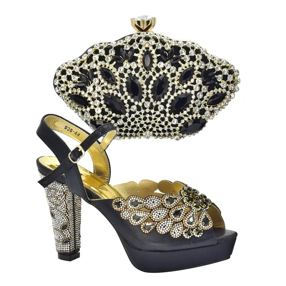 New Italian Shoes and Bags Matching Set with Rhinestone Shoes for Women 2025 Designer Luxury High Heels  Shoes for Women Elegant