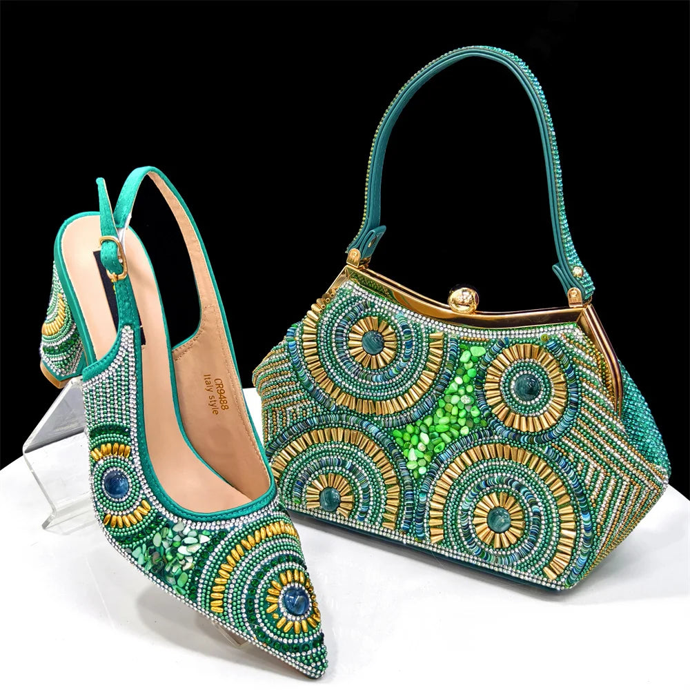 2025 Fashion Newest Arrival Orange Pointed Toe Women Sandals Shoes Matching Bag Set for Ladies Wedding Party Pump