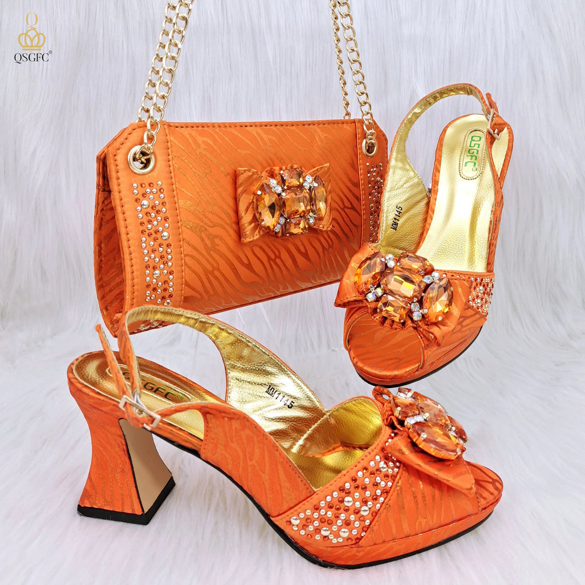 QSGFC Red Color Elegant lady Fashion Peep Toe Shoes Bride Comfortable Party Ladies Shoes and Bag Set  for women