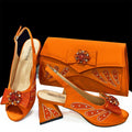 Venus Chan Italian Shoes and Bags Matching Set 2024 Peep Toe High Heels Peach Colour Bow Rhinestones Women Shoes for Party