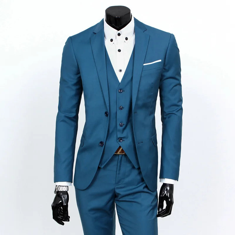 Groom Suit Men Three Piece Set British Style Slim Fit Wedding Suit Business Casual Summer