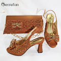 Queena Yan Party Wedding Purple Openwork detailing Stylish Peep Toe Design High Heels and Bag Set Decorated With Rhinestone