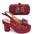 2024 Gold Party Shoe and Bag for Wedding Italy Style Matching Shoes and Purse Set for Bride Bridal High Heels Sandals Bag