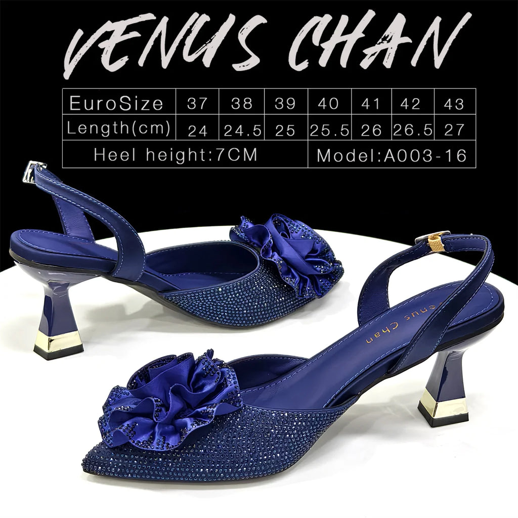 Venus Chan 2025 Elegant Shiny Green Handbag & Medium Heel Shoe Set with Exquisite Handmade Floral Accents for Weddings & Parties