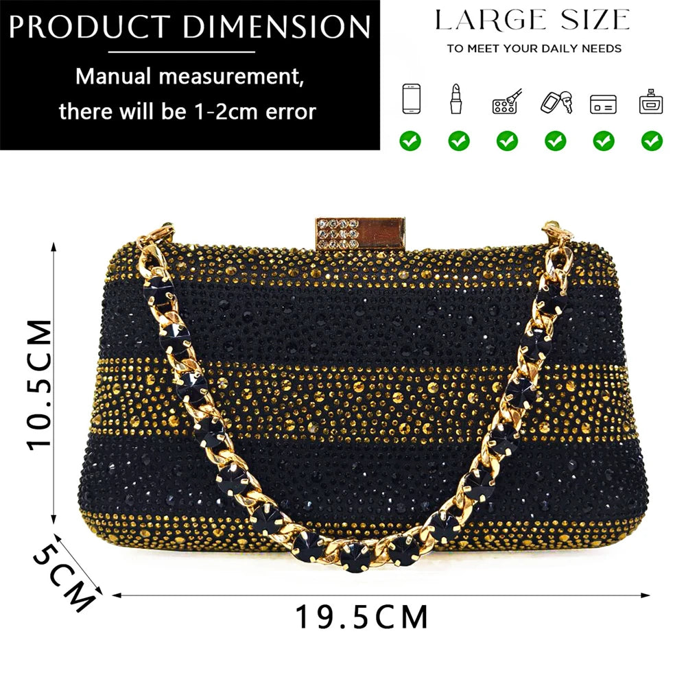 Venus Chan- Elegant High Heels Shoes and Bag Set for Women Pointed Toe Black Color Hollow Rhinestones Matching Bag INS 2024