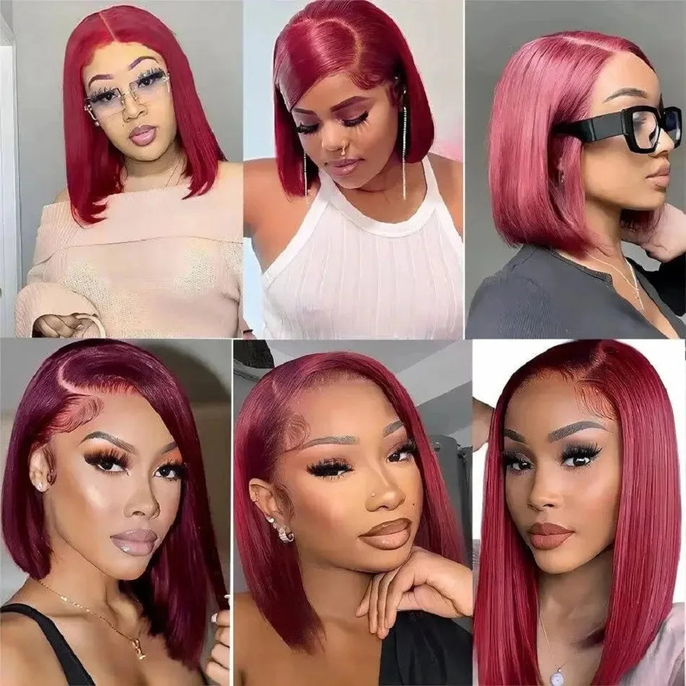 99J Burgundy Bob Wig Human Hair 14 Inch Preplucked Prebleached 13x4 HD Lace Front Wigs 200 Density Short Bob Straight Human Hair