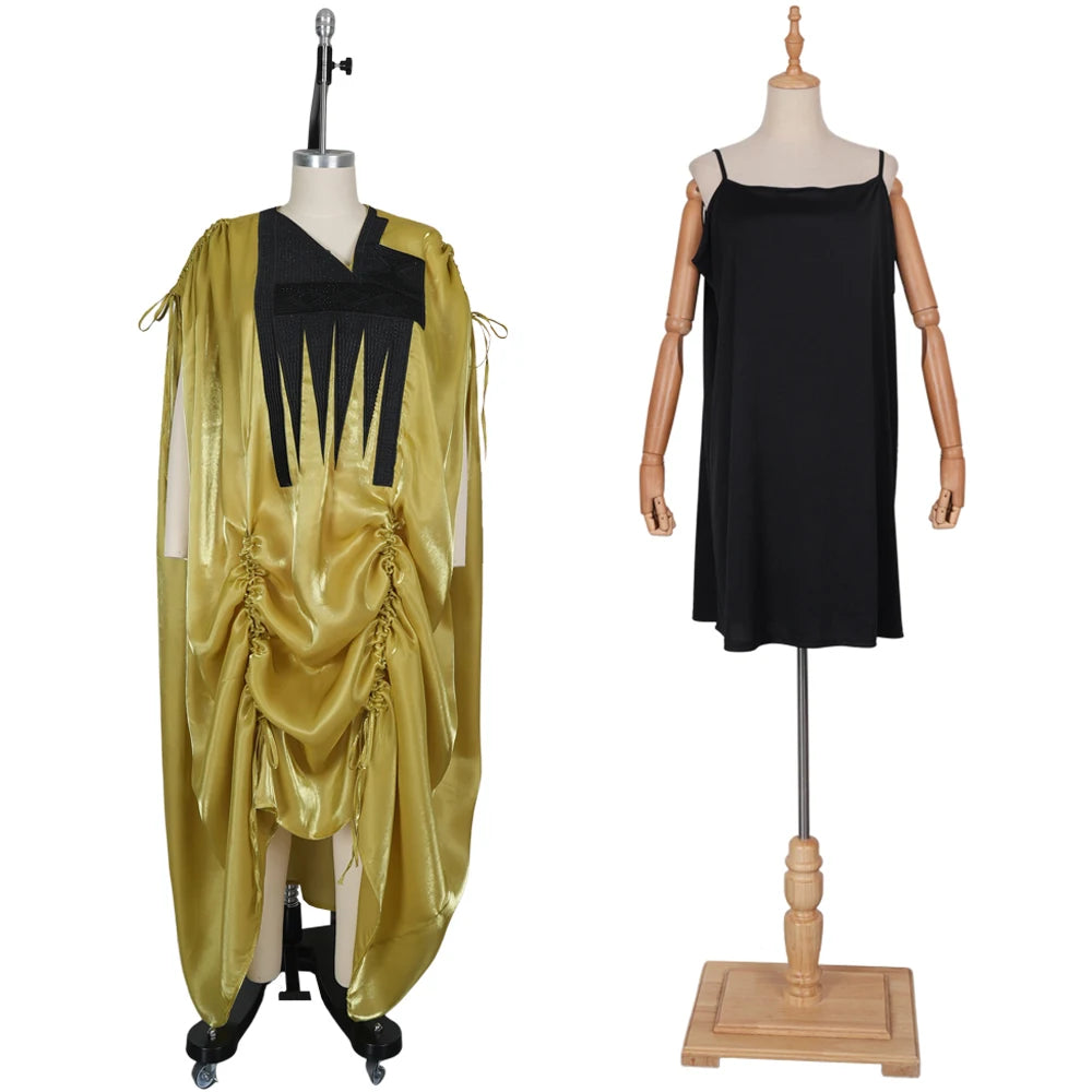 H&D African Women Plus Size Clothes New Arrival V-Neck Batwing Sleeve Embroidered Ruched Irregular Dress Wedding Gown Bubu Robe