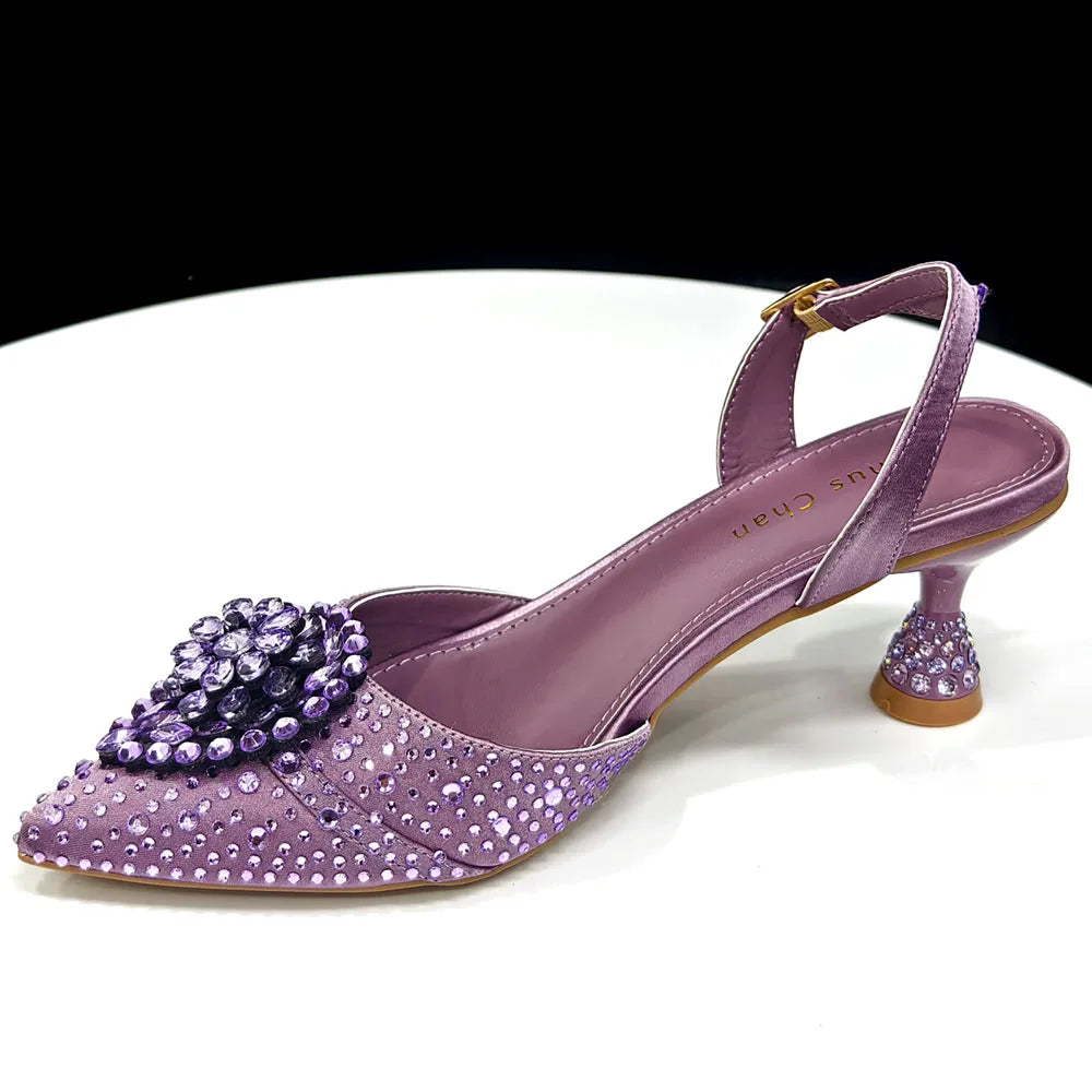 Venus Chan Pink Butterfly High Heels And Bag Set for Women Elegant Italian Design for Parties And Weddings Pointed Toe Slingbacks