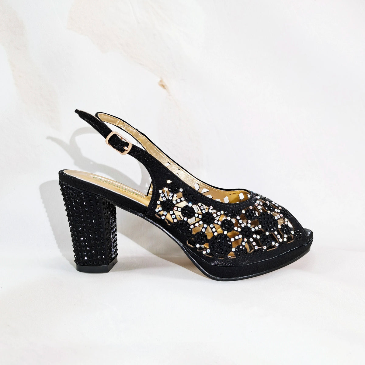 2025 New Rhinestone Design African-Inspired Shoe and Bag Set Olive Toe-Exposing Comfortable Women's High Heels Trending on INS