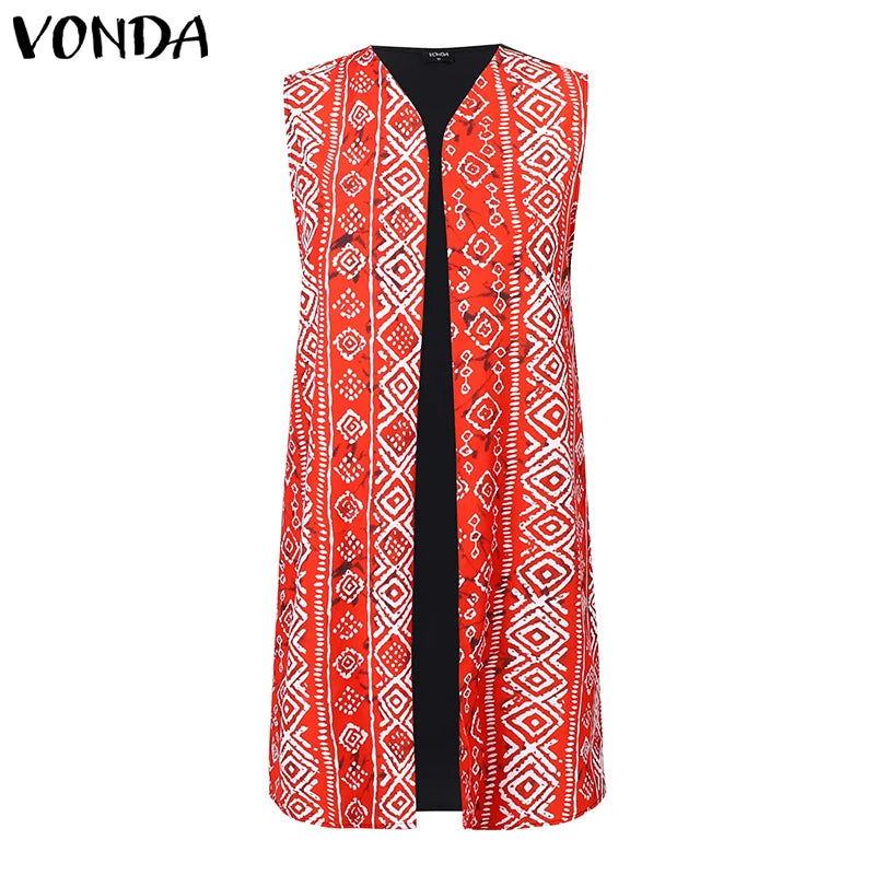 VONDA Plus Size Women Sexy Sleeveless Wide Leg Pants Sets 2024 Summer Vintage Tops Sets Bohemian Printed Suits Elegant Outfits