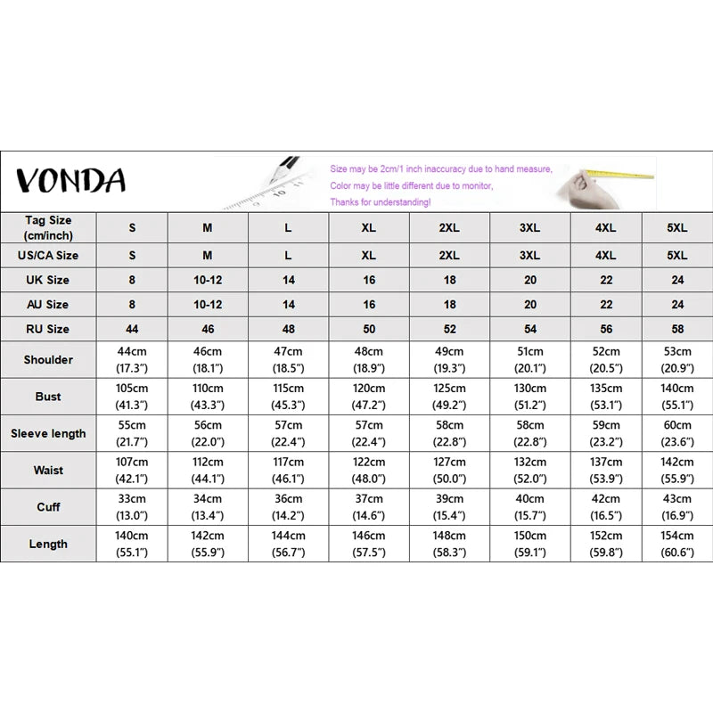 VONDA Plus Size 5XL Bohemian Women Long Sleeve Maxi Dresses 2026 Autumn V-Neck Casual Loose Print Party Vestidos Vintage Robe