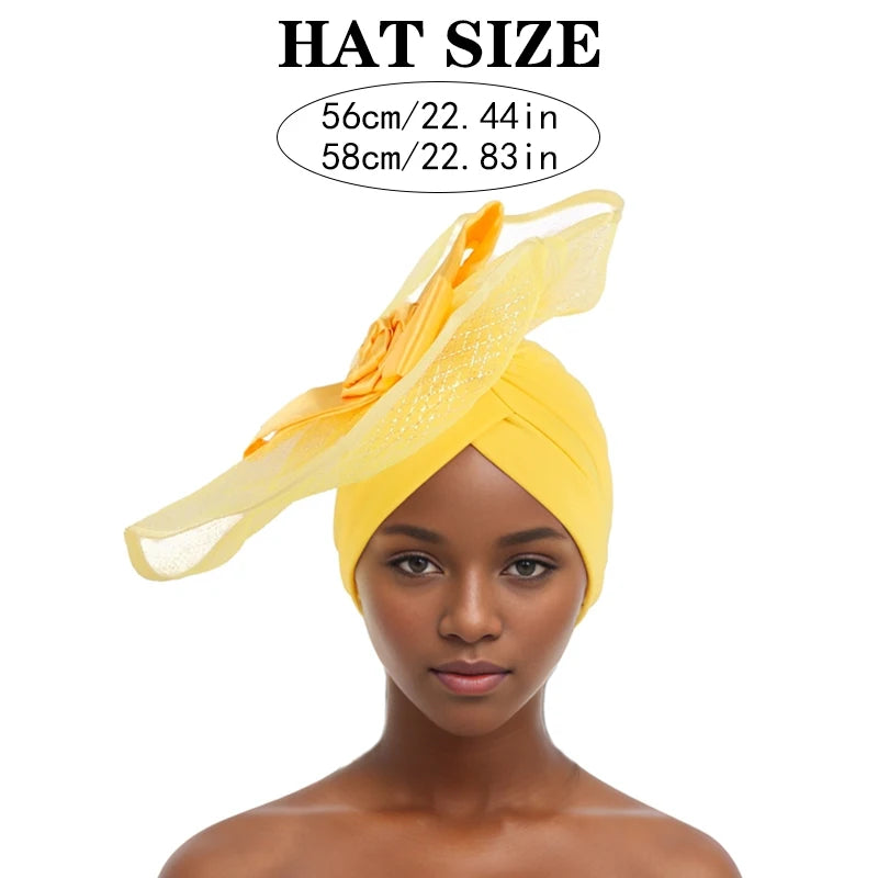 Retro Veil Turban Cap for Women Exaggerated Party Headpiece Hat African Head Wraps Bonnet Muslim Wrap Head Turbans