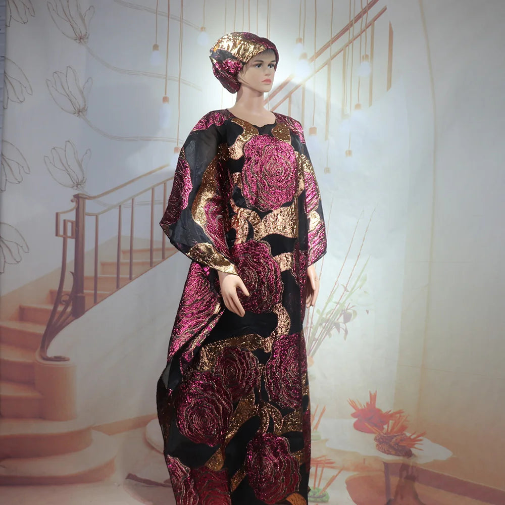 Fashion African Two-Piece Set Women's Dress with Headscarf Turkish Style Clothing Ethnic Wear