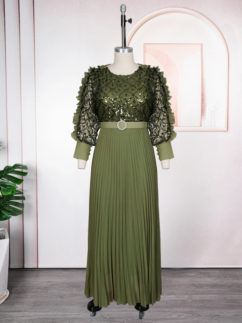 Wedding Party Prom Dress Dubai African Women Luxury Sequin Pleated Long Dress Ankara Dashiki Turkey Clothes Formal Occasion Gown