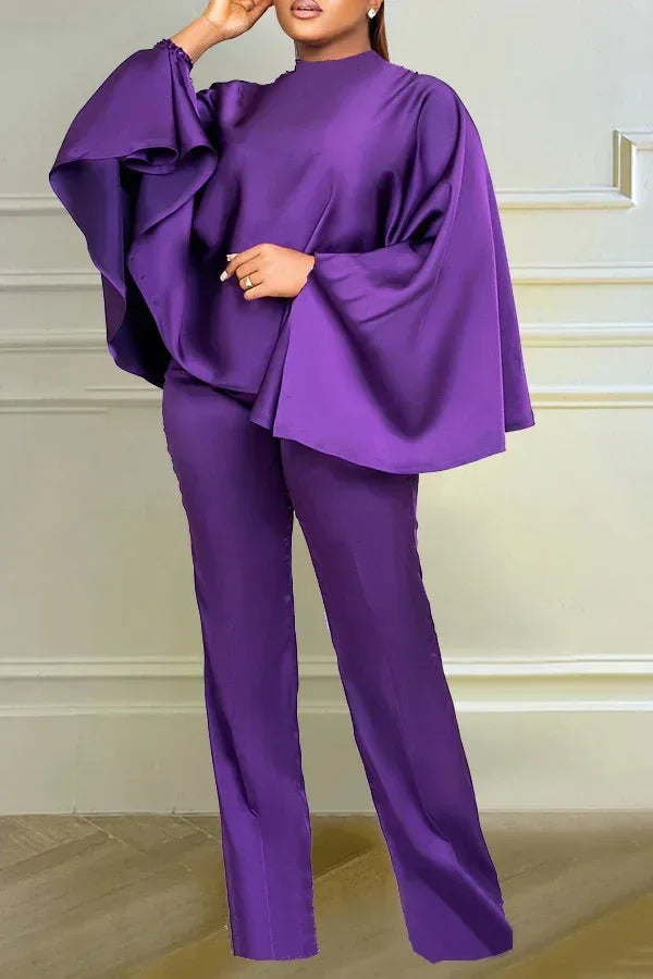 2024 Spring Autumn Elegant Africa Long Cloak Sleeve O-neck Polyester 2 Piece Top Long Pant Matching Sets Dashiki Africa Clothing