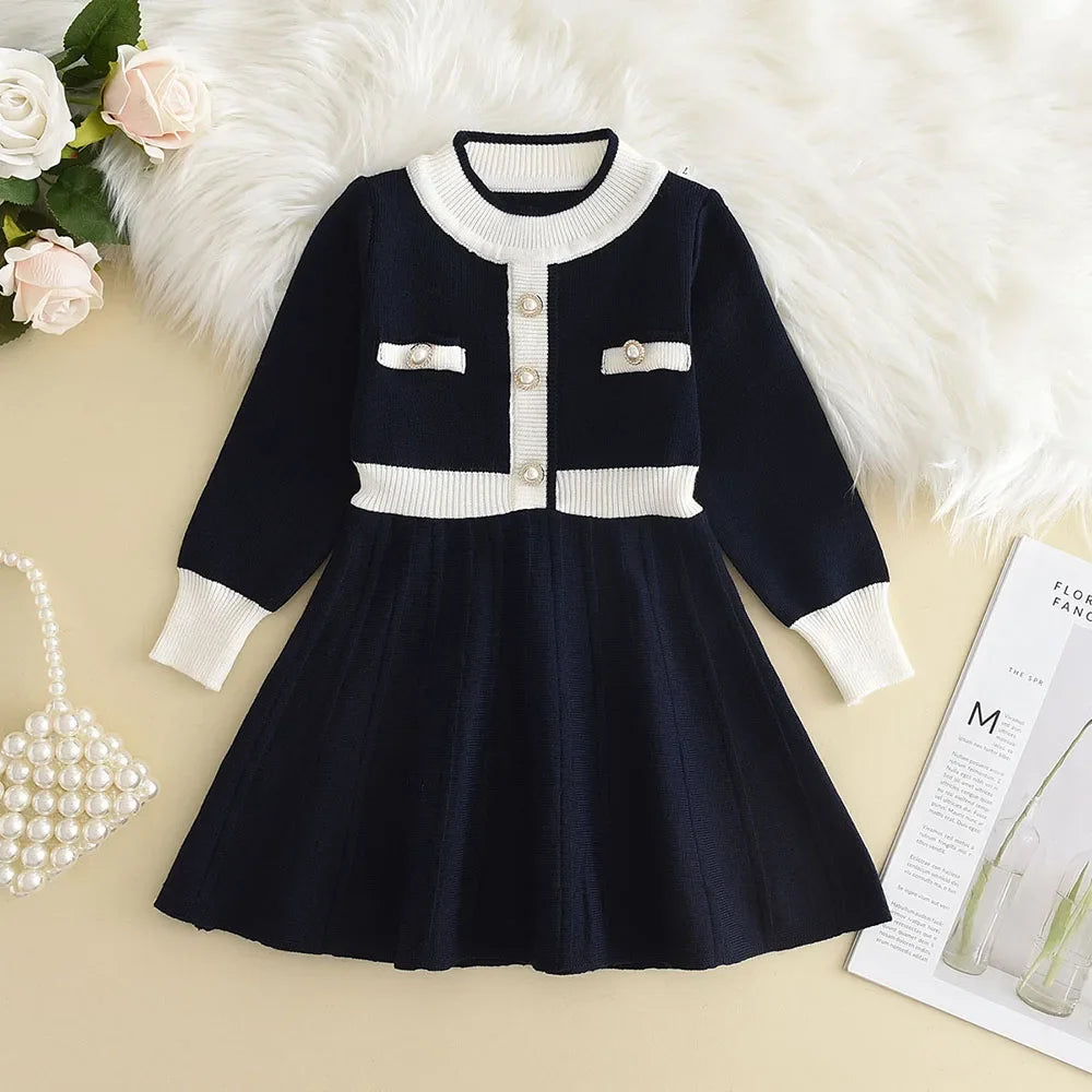 Bear Leader Autumn Winter Girls Sweater Long Sleeve Dress Vest Stripe Party Girl Baby Retro Knitted Wool Dress Casual Vestidos