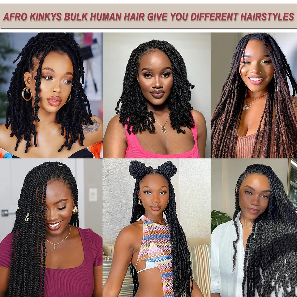 Afro Kinky Bulk QVR Human Hair For Mini Twist Braiding Loc Extensions & Crochet afro Kinky Curly bulk Hair For Dreadlocks 50g