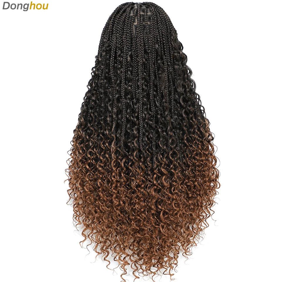 Ombre Boho Knotless Braided Wigs for Black Women 1B T30 Colors Bohemian Box Braids Wigs Perruques Tresses Africaines Naturelles