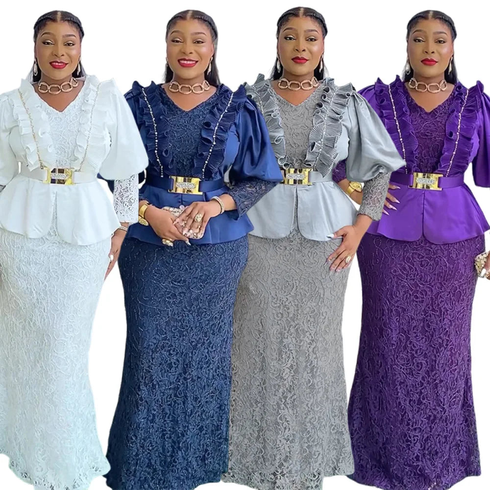 African Party Dresses for Women Plus Size Dashiki Ankara Lace Wedding Evening Gowns Elegant Turkey Muslim Maxi Dress 2025 New