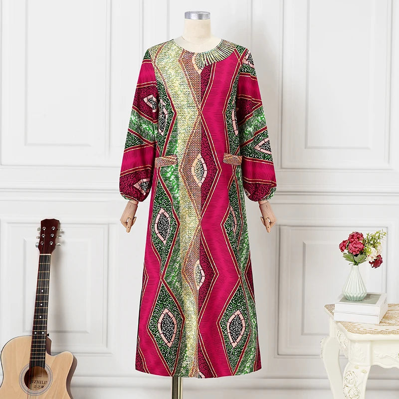 Plus Size 5XL VONDA Women Maxi Dress Bohemian Printing Long Sleeve Vestidos Vintage Sundress Casual Loose Oversized Robe Party
