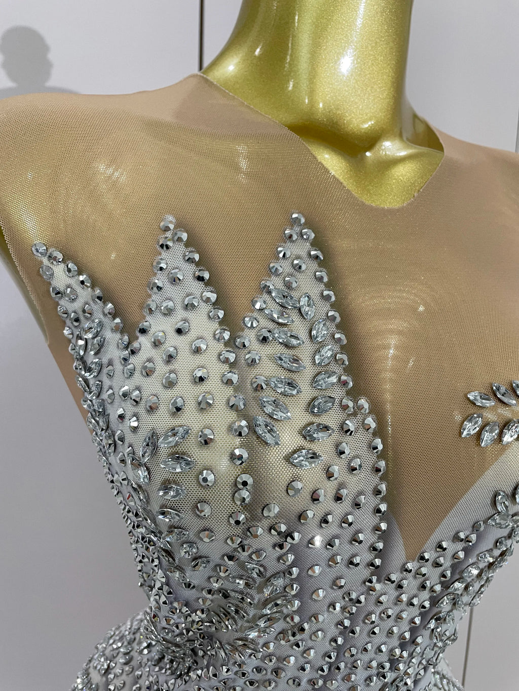 Women Luxury Rhinestone Sleeveless Silver Long Dress Sexy Mesh See Through Evening Prom Birthday Photo Shoot Singer Stage Outfit