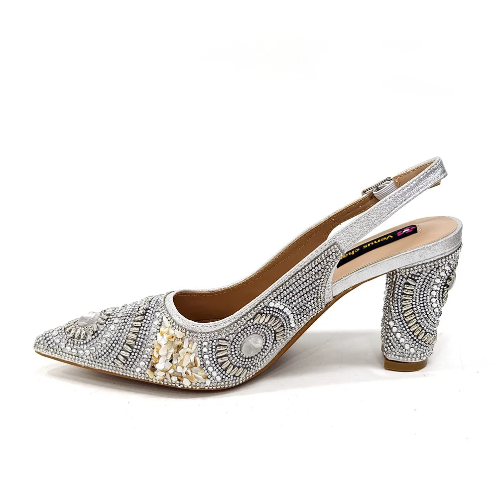 2025 Fashion Newest Arrival Orange Pointed Toe Women Sandals Shoes Matching Bag Set for Ladies Wedding Party Pump