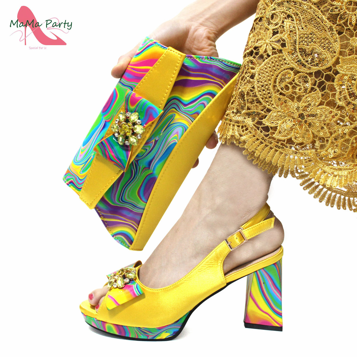 2024 Appliques Specials Italian Design Nigerian Women Shoes Matching Bag Set in Green Color INS Hot Sale Sandals