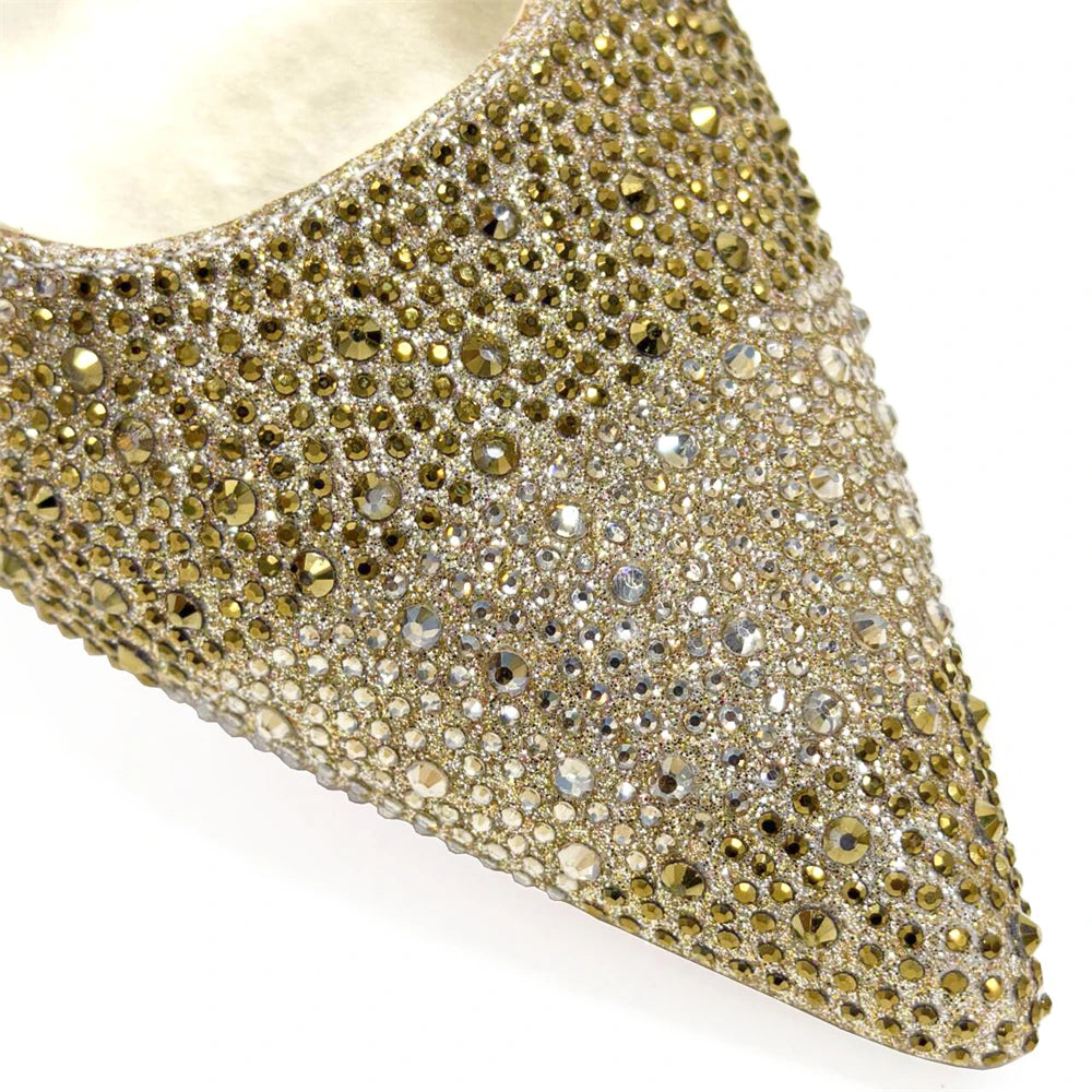 Venus Chan- Elegant High Heels Shoes and Bag Set for Women Pointed Toe Black Color Hollow Rhinestones Matching Bag INS 2024