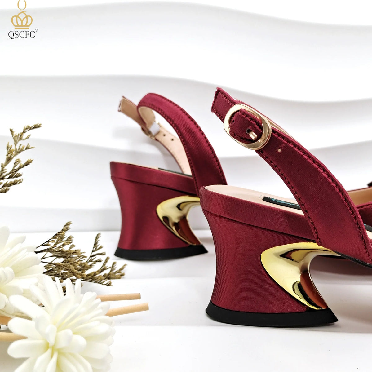QSGFC African Popular Styles Evening Shoes And Bags Paired With Handmade Petal Clutches Pointed Toe Mid-Heel Women Shoes