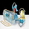 QSGFC Nigeria Elegant Ladies Wine Color Crystal Heels And Bag Three-Dimensional Capacity Bag Shiny Material Women Shoes