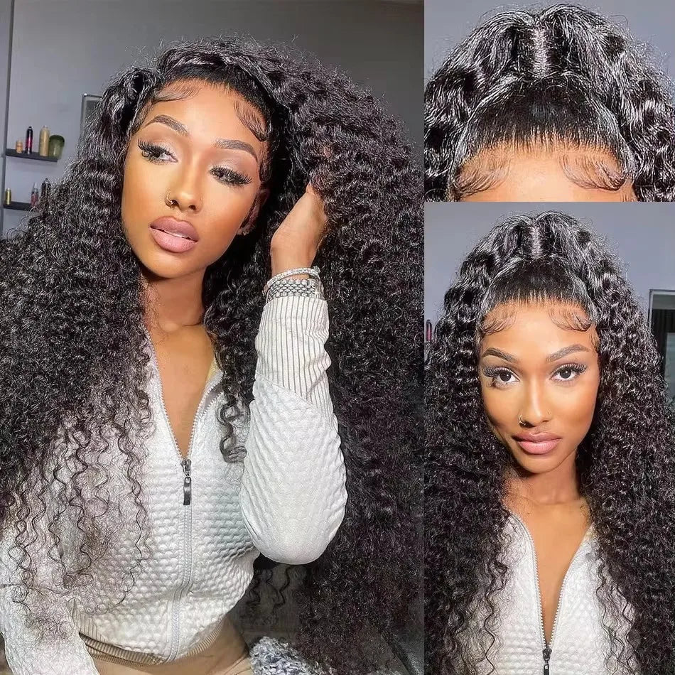 Long Deep Wave 13X4 Lace Front Synthetic Wig For Women Natural Hairline Baby Hair Preplucked Bleach Knots Cosplay Daily Party