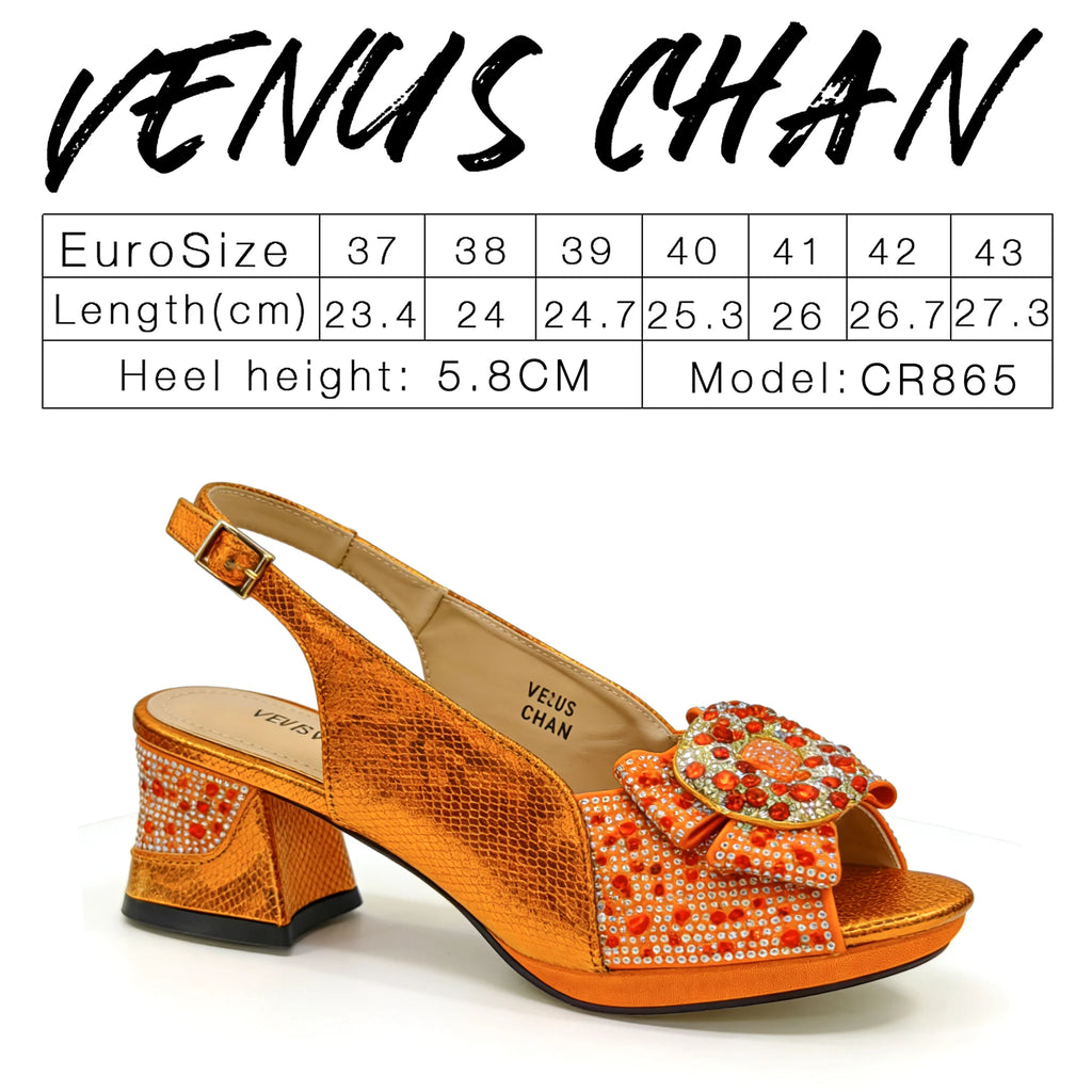 Venus Chan 2026 Elegant Rhinestone Peep Toe High Heels for Women - Italian Design Purple Sandals with Matching Handbags