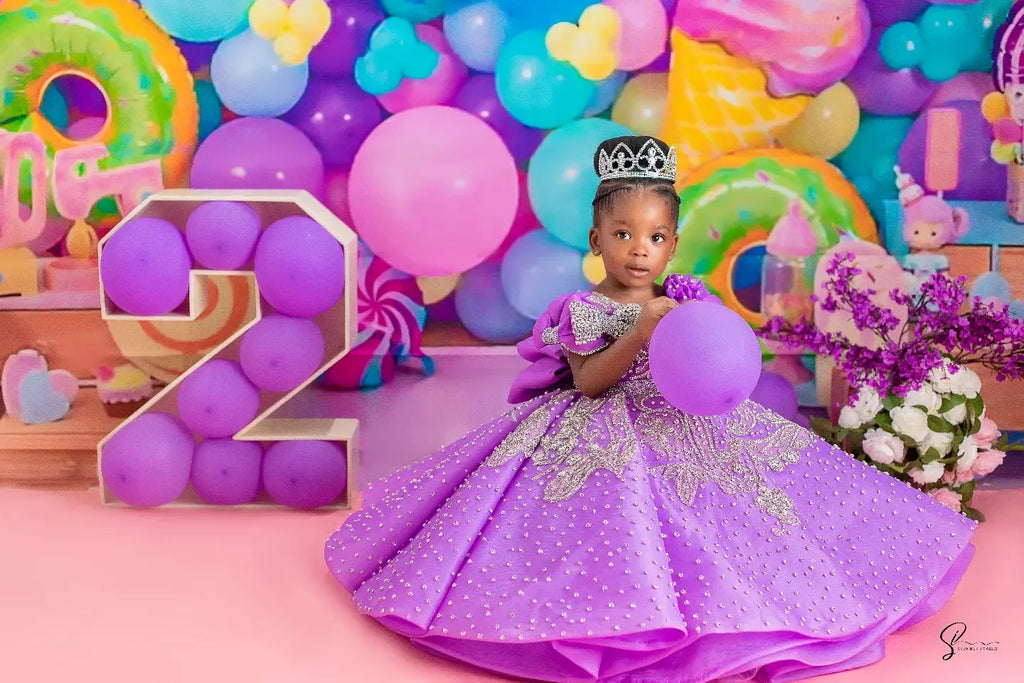 Crystal Purple Girls Birthday Dresses Customized Luxury Flower Girl Dresses for Wedding Party Baby Child Toddle Queen Ball Gowns