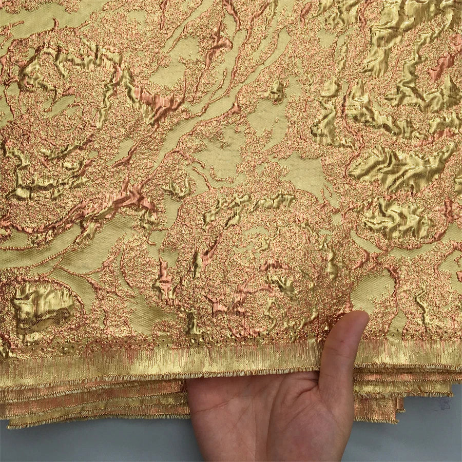 SJD LACE Pink Brocade Lace Fabric 2025 Latest African Jacquard Gilding Lace Nigerian Damask Lace Material For Women Dresses 4146