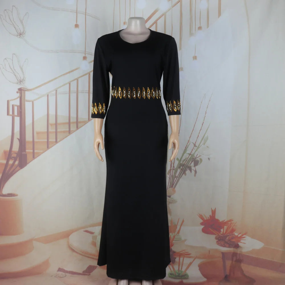 Luxurious elegant african dresses woman New luxury 2025 african dresses for woman Rhinestone combined with beads turkey dress