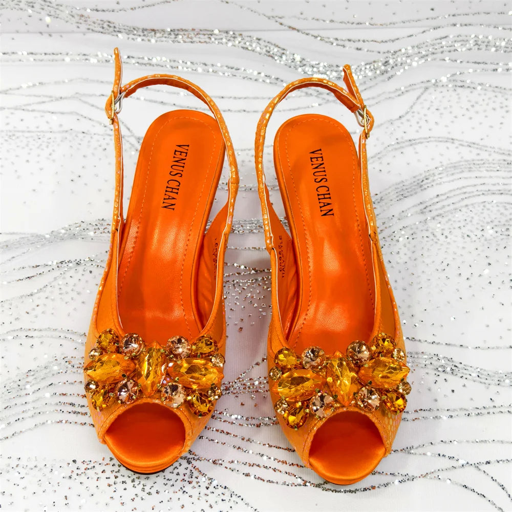 Venus Chan 2025 Fashionable Orange Open Toe Women's Sandals with Matching Bag Set - Perfect for Weddings and Parties