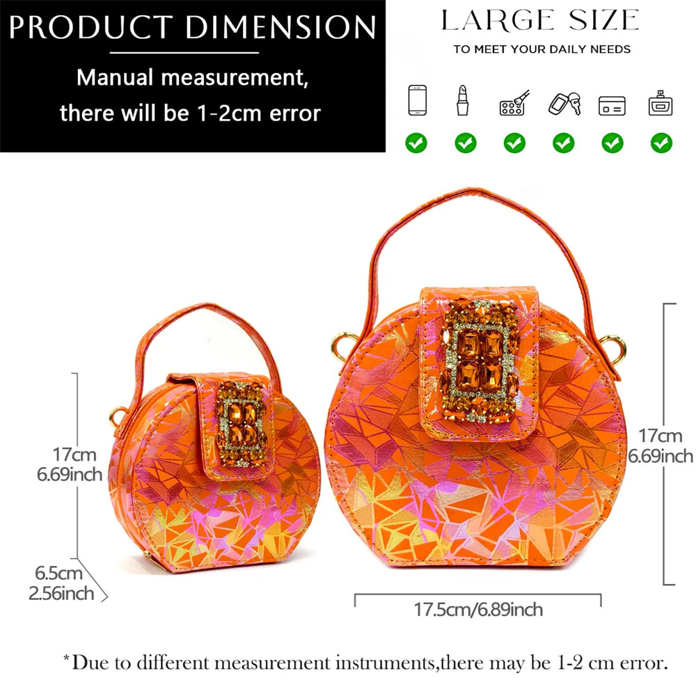 Venus Chan 2025 INS Orange Color Elegant Women Shoes and Bag Set Decoration Rhinestones Square Head Women High Heels Shoes