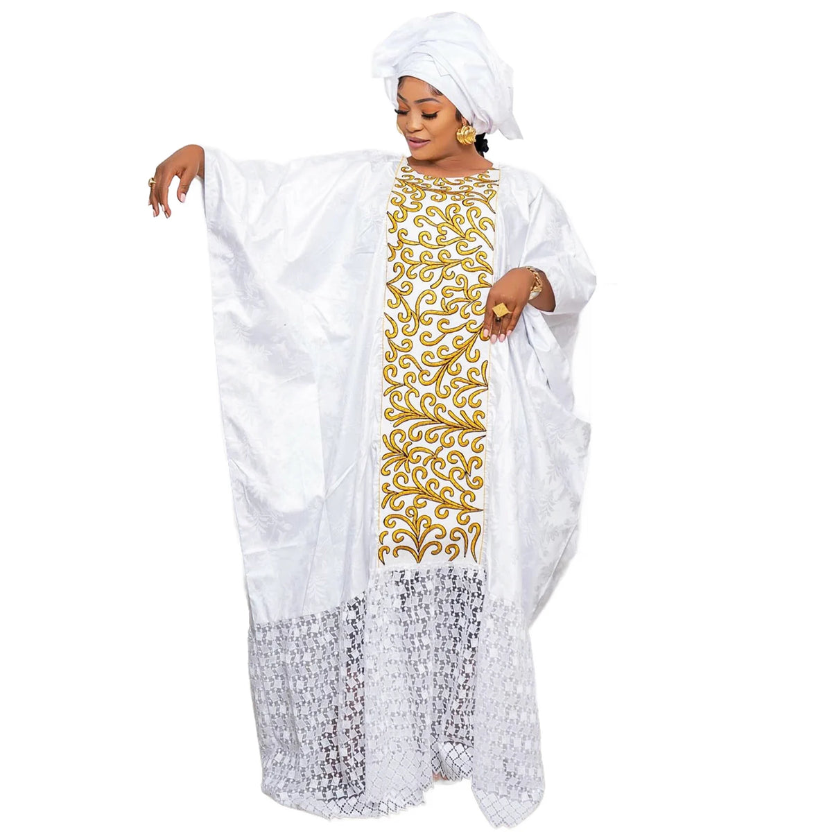 African Dashiki Dress For Woman Bazin Riche Embroidery Deisgn Long Dress With Scarf