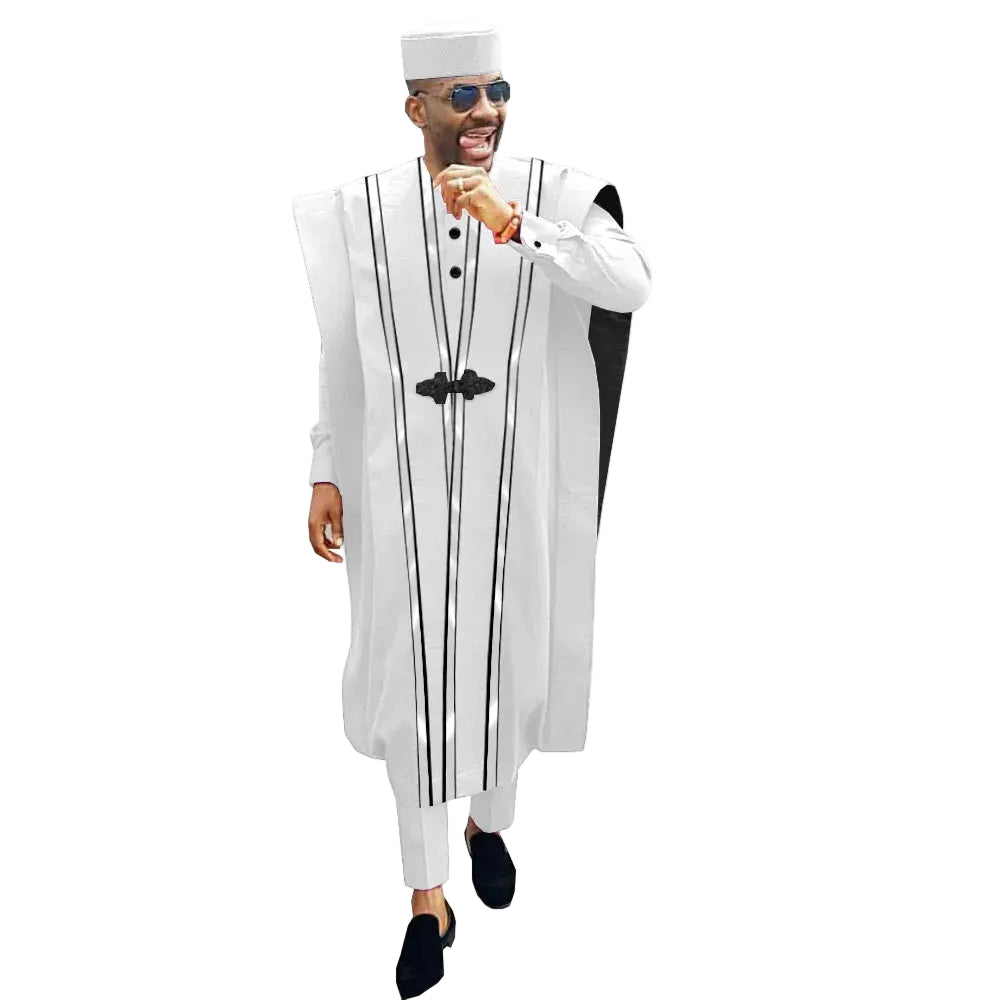 African Men Clothing Agbada Robe Dashiki Shirts Ankara Pants Tribal Hat Wedding Evening Outfits 4 Pieces AFRIPRIDE A1816011