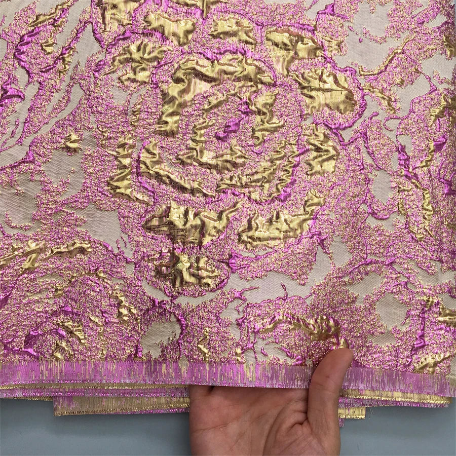 SJD LACE Pink Brocade Lace Fabric 2025 Latest African Jacquard Gilding Lace Nigerian Damask Lace Material For Women Dresses 4146