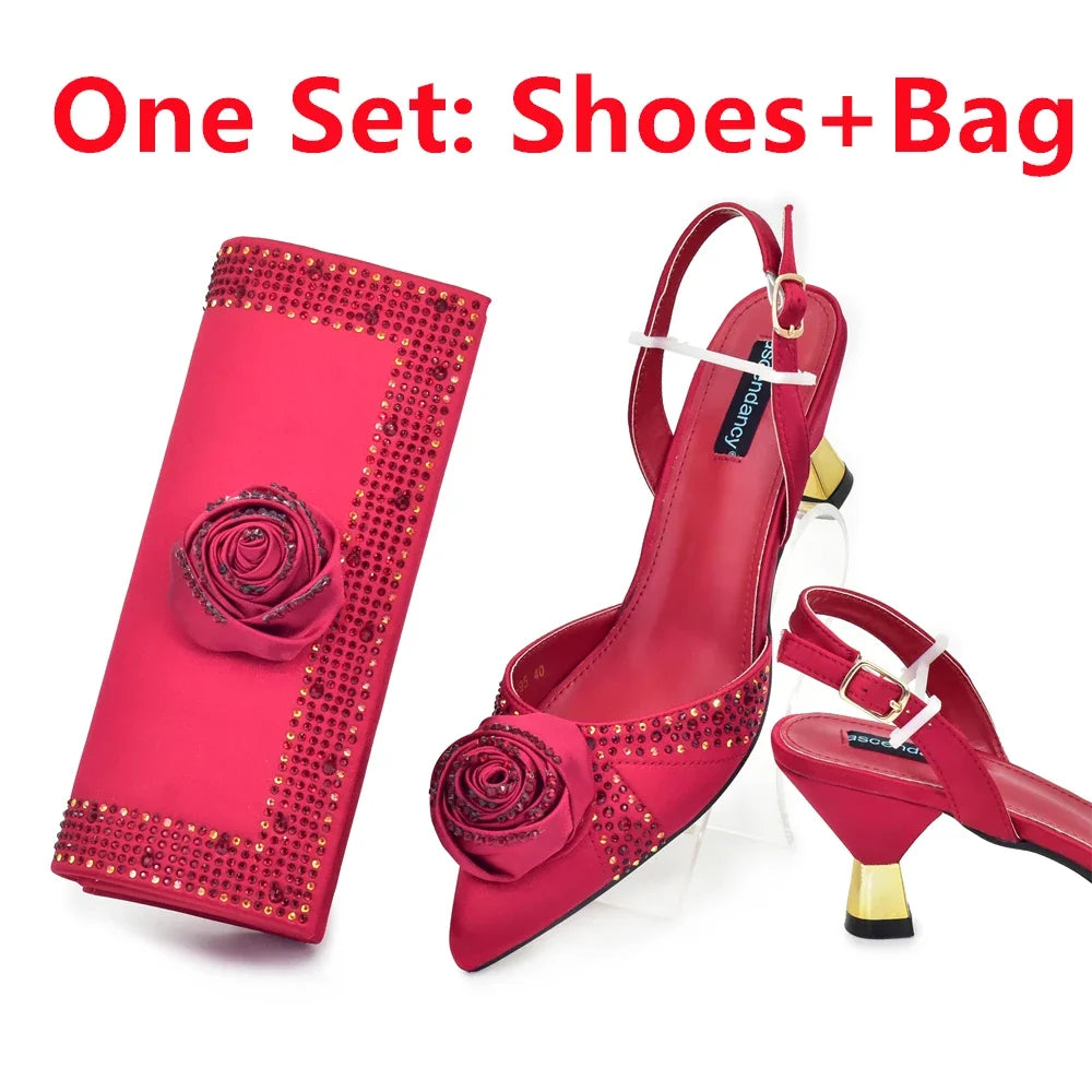 New Design Shoe and Bag Set for Party in Women Nigerian African Shoe and Bags Set for Wedding Luxury Elegant Women Party Pumps