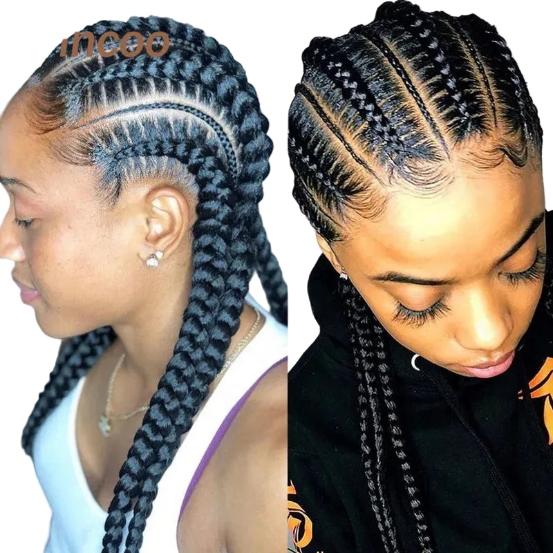 Incoo 36" Synthetic Full Lace Braided Wigs For Black Women Jumbo Knotless Box Braid Lace Wigs Cornrow Wig Braide African Hair