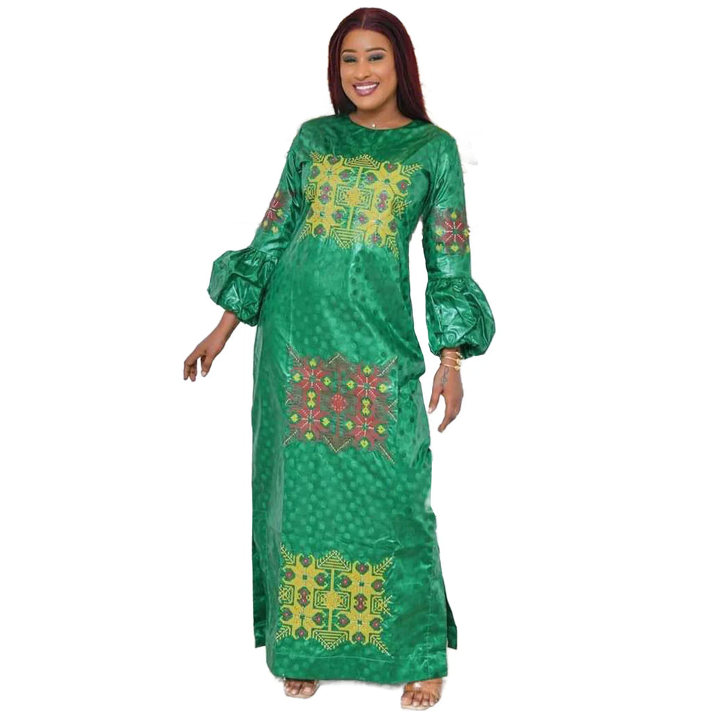 African Dresses For Women Luxury Boubou Material Rich Embroidery Design Long Dress With Scarf
